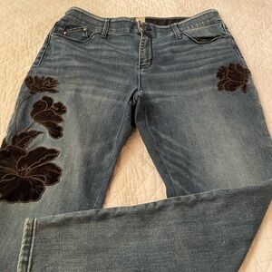 Chico's Blue Jeans with Black Floral Design